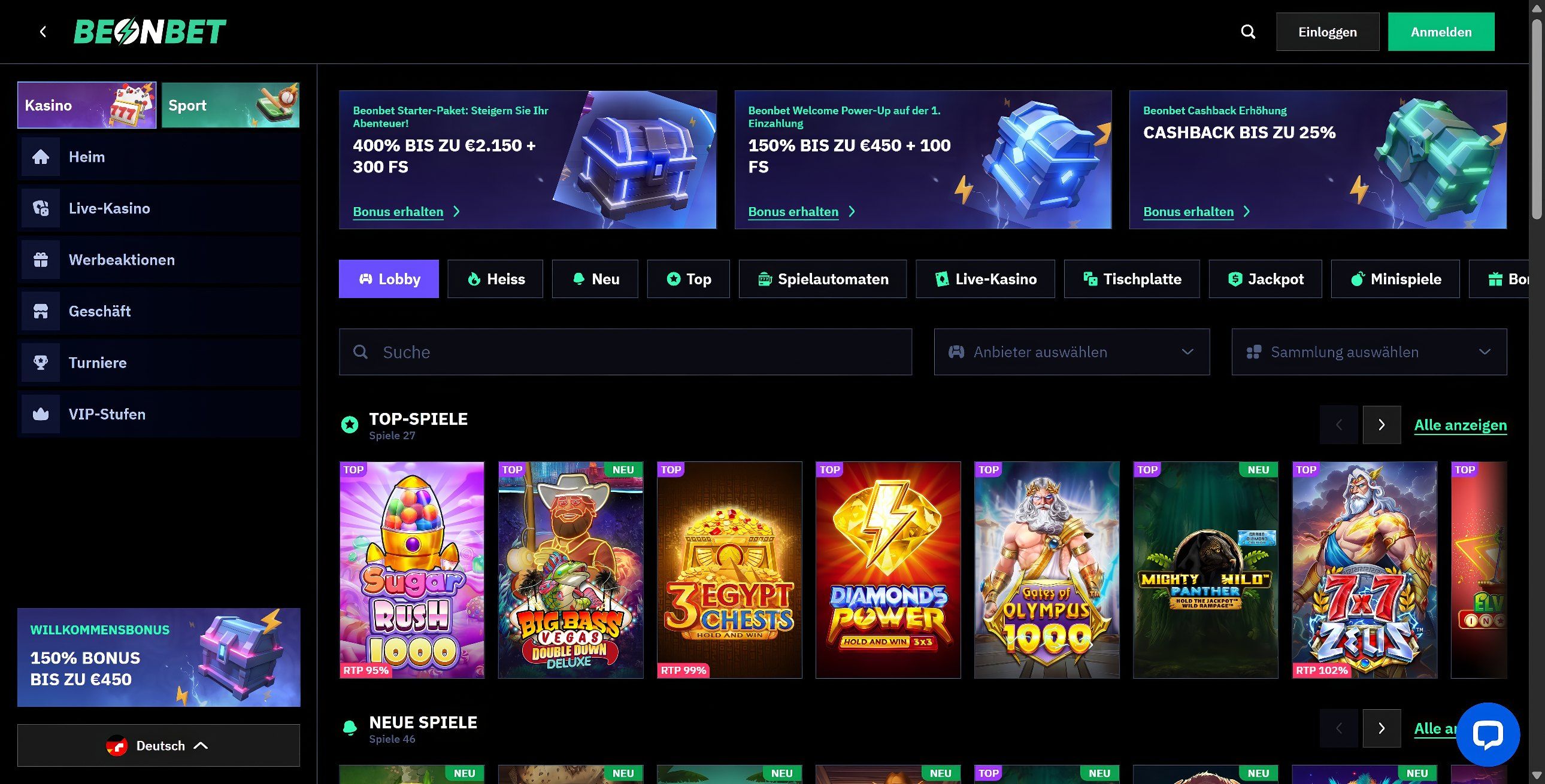 BeonBet Casino desktop screenshot 1